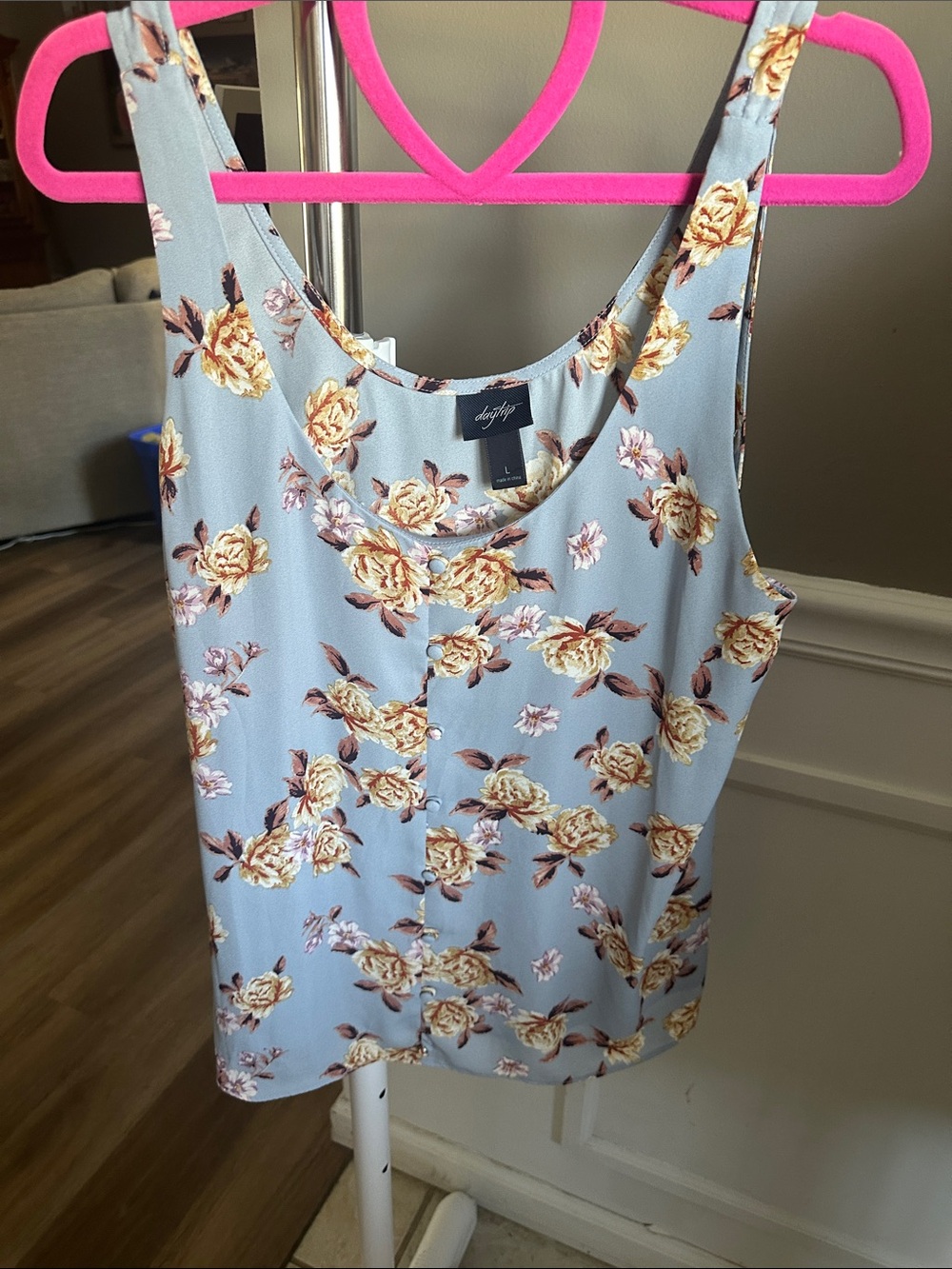 Daytrip Light Blue Floral Scoop Neck Tank